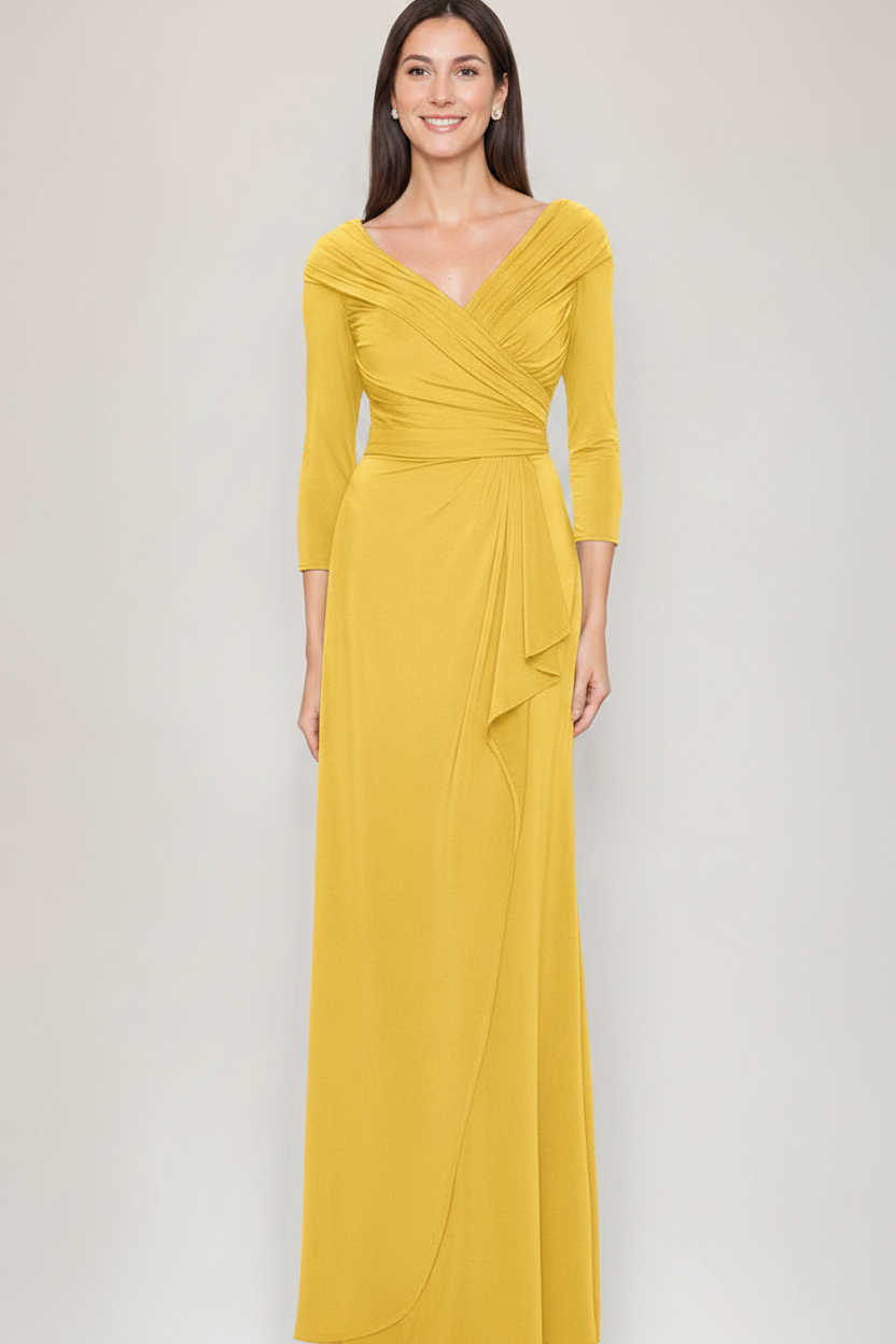 Sheath/Column V-Neck 3/4 Sleeves Ruched Mother Of The Bride & Groom Dresses with Ruffles