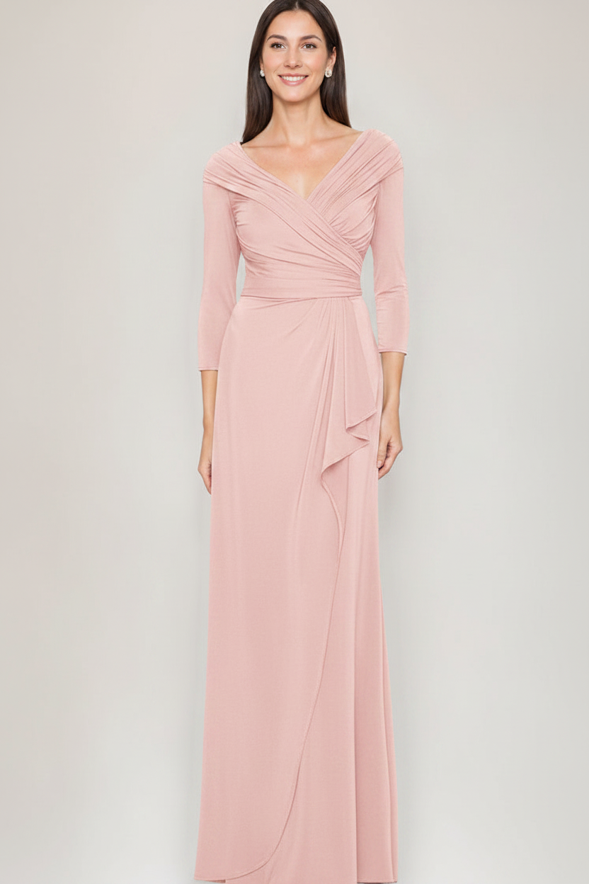 Sheath/Column V-Neck 3/4 Sleeves Ruched Mother Of The Bride & Groom Dresses with Ruffles