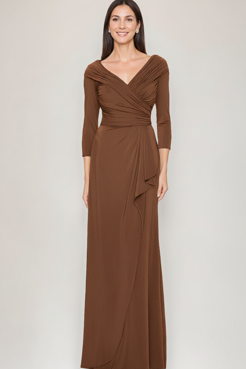 Sheath/Column V-Neck 3/4 Sleeves Ruched Mother Of The Bride & Groom Dresses with Ruffles