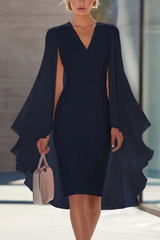 Sheath/Column V-Neck Chiffon Mother of the Bride Dresses Knee-Length Cape Sleeves Cocktail Dress
