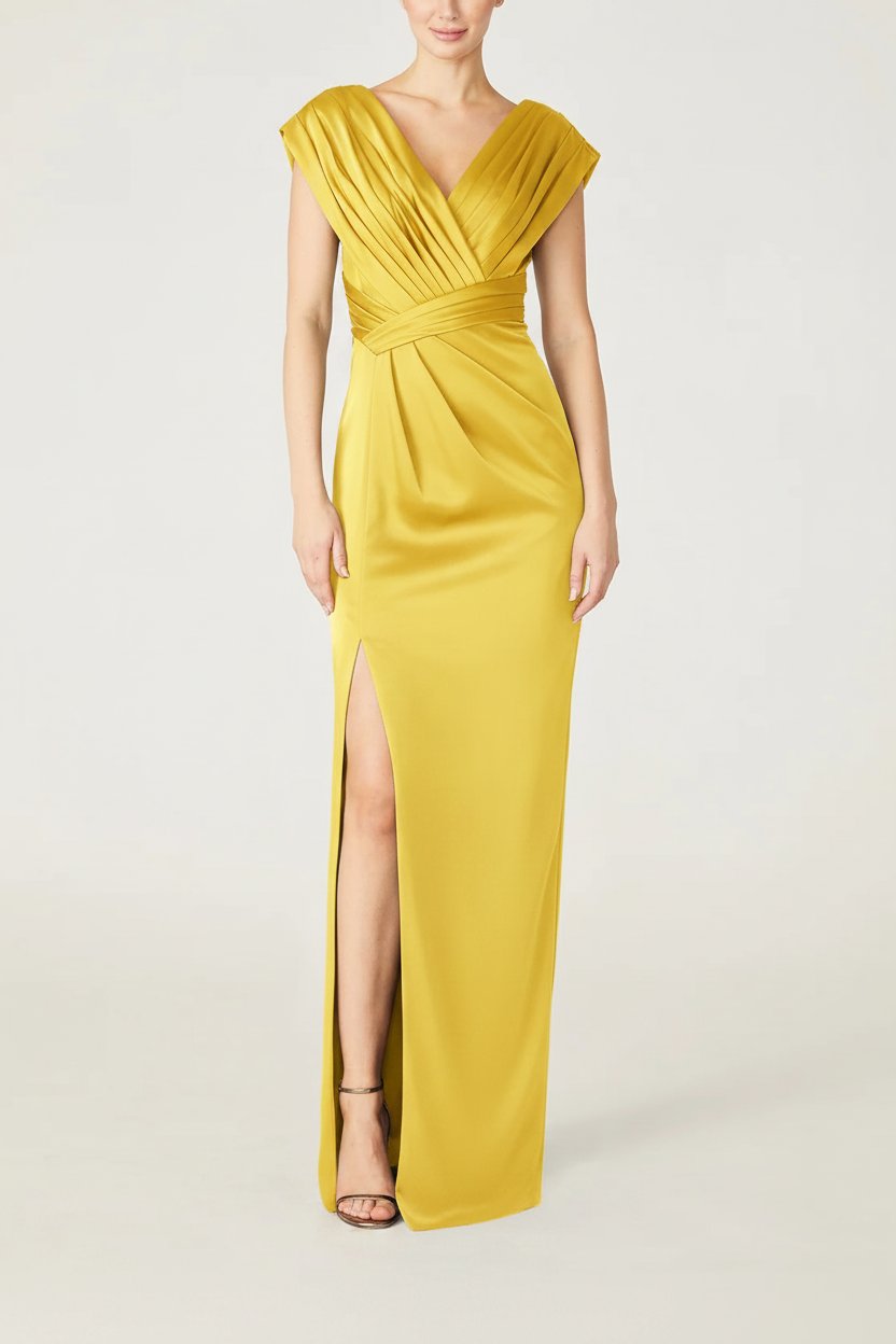 Sheath/Column V-Neck Sleeveless Floor-Length Mother Of The Bride Dress with Ruffles