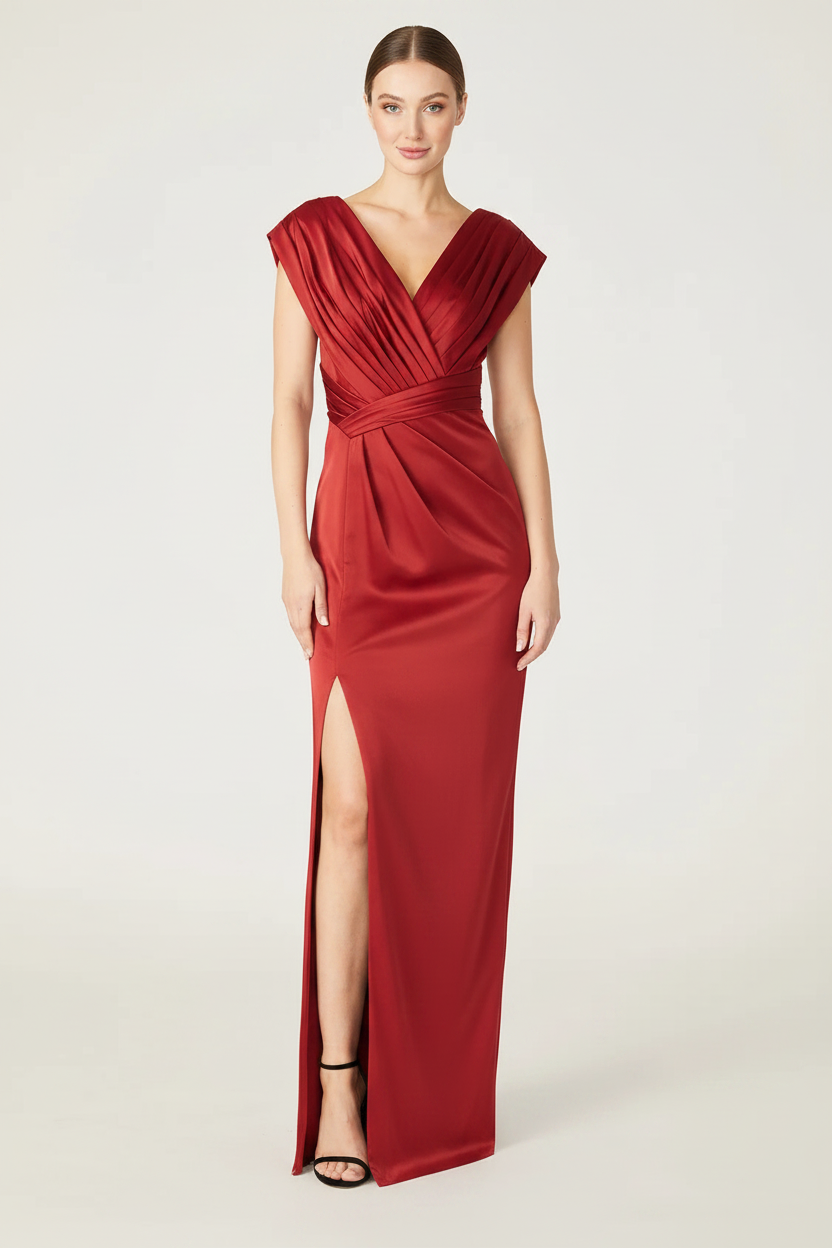 Sheath/Column V-Neck Sleeveless Floor-Length Mother Of The Bride Dress with Ruffles