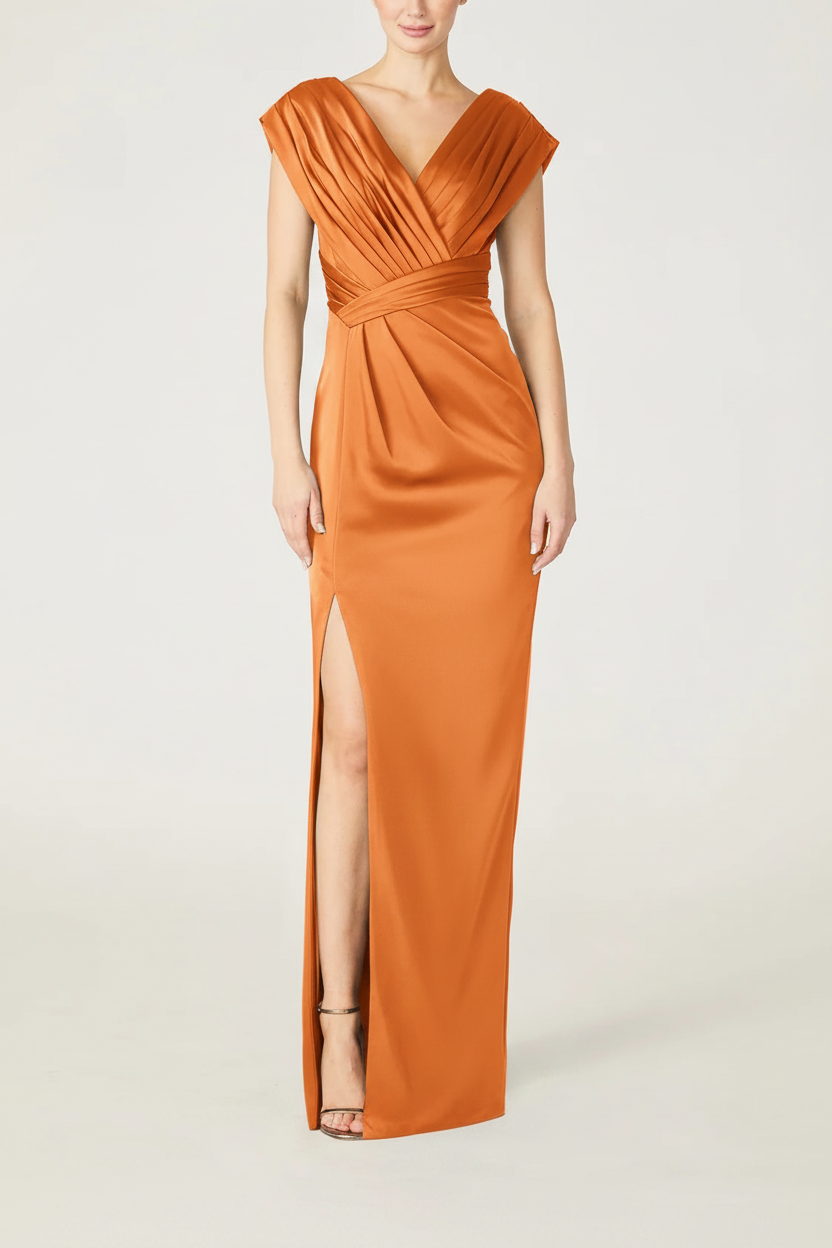 Sheath/Column V-Neck Sleeveless Floor-Length Mother Of The Bride Dress with Ruffles