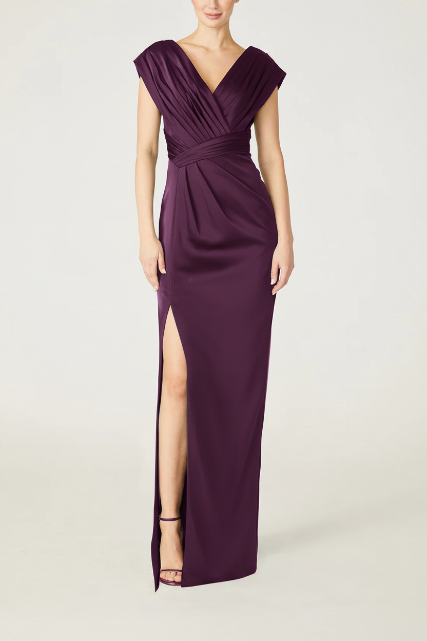 Sheath/Column V-Neck Sleeveless Floor-Length Mother Of The Bride Dress with Ruffles