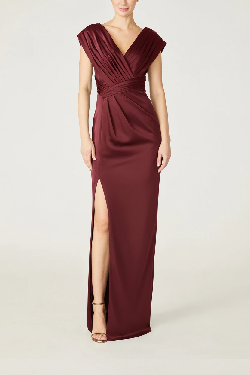 Sheath/Column V-Neck Sleeveless Floor-Length Mother Of The Bride Dress with Ruffles