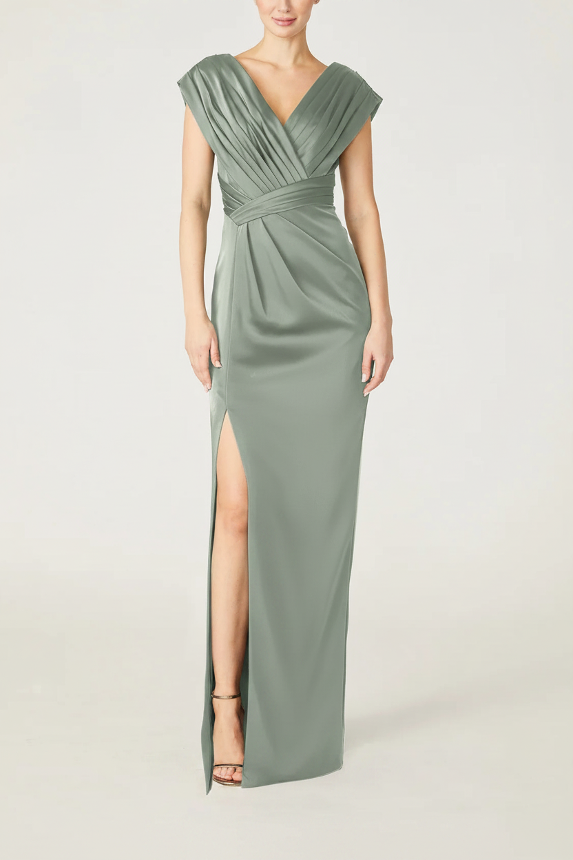 Sheath/Column V-Neck Sleeveless Floor-Length Mother Of The Bride Dress with Ruffles