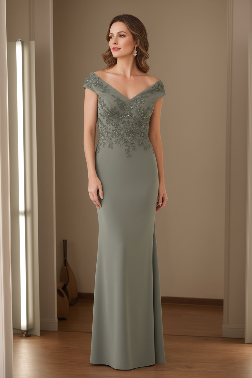 Sheath/Column V-Neck Sleeveless Mother Of The Bride Dresses with Appliques
