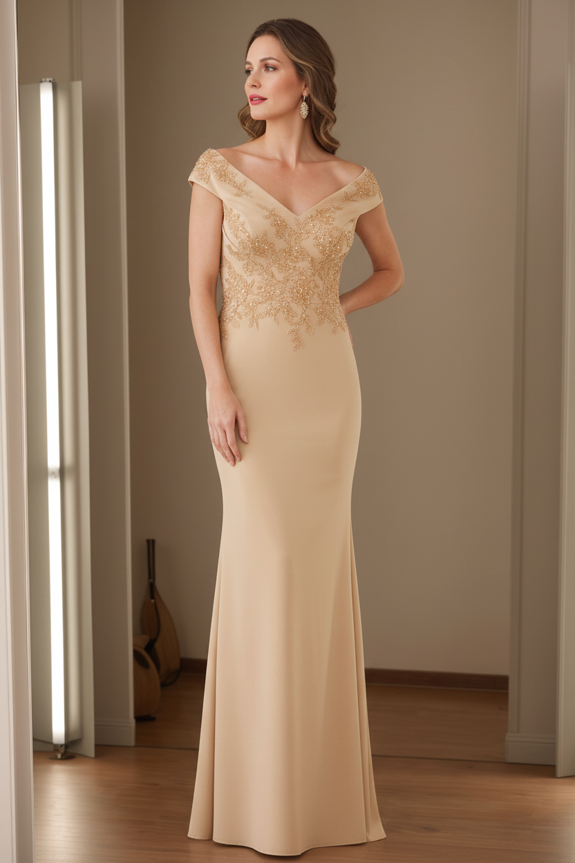 Sheath/Column V-Neck Sleeveless Mother Of The Bride Dresses with Appliques