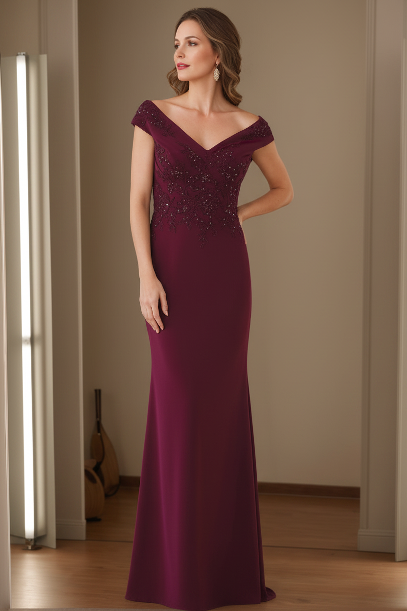 Sheath/Column V-Neck Sleeveless Mother Of The Bride Dresses with Appliques