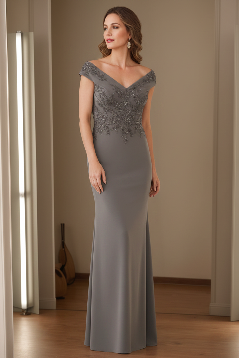 Sheath/Column V-Neck Sleeveless Mother Of The Bride Dresses with Appliques