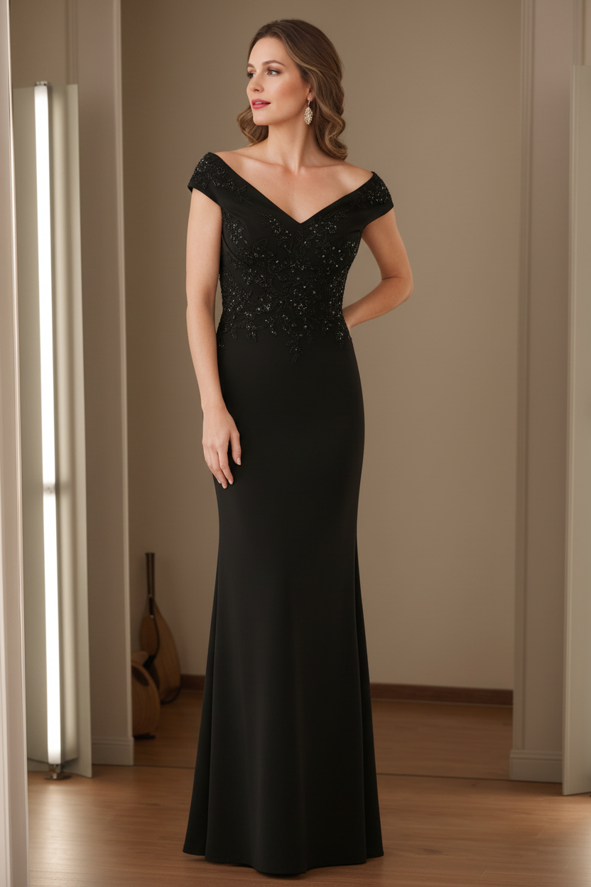 Sheath/Column V-Neck Sleeveless Mother Of The Bride Dresses with Appliques