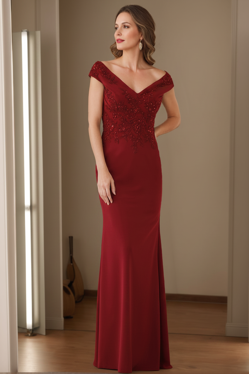 Sheath/Column V-Neck Sleeveless Mother Of The Bride Dresses with Appliques