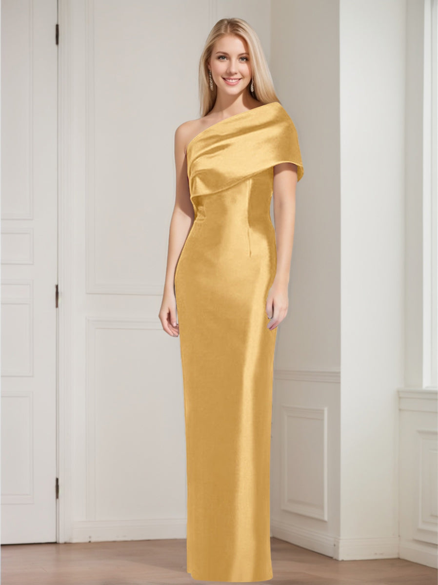 Sheath Column One Shoulder Sleeveless Floor Length Mother Of The Bride Dresses With Bowknot