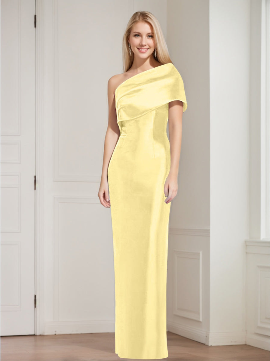 Sheath Column One Shoulder Sleeveless Floor Length Mother Of The Bride Dresses With Bowknot