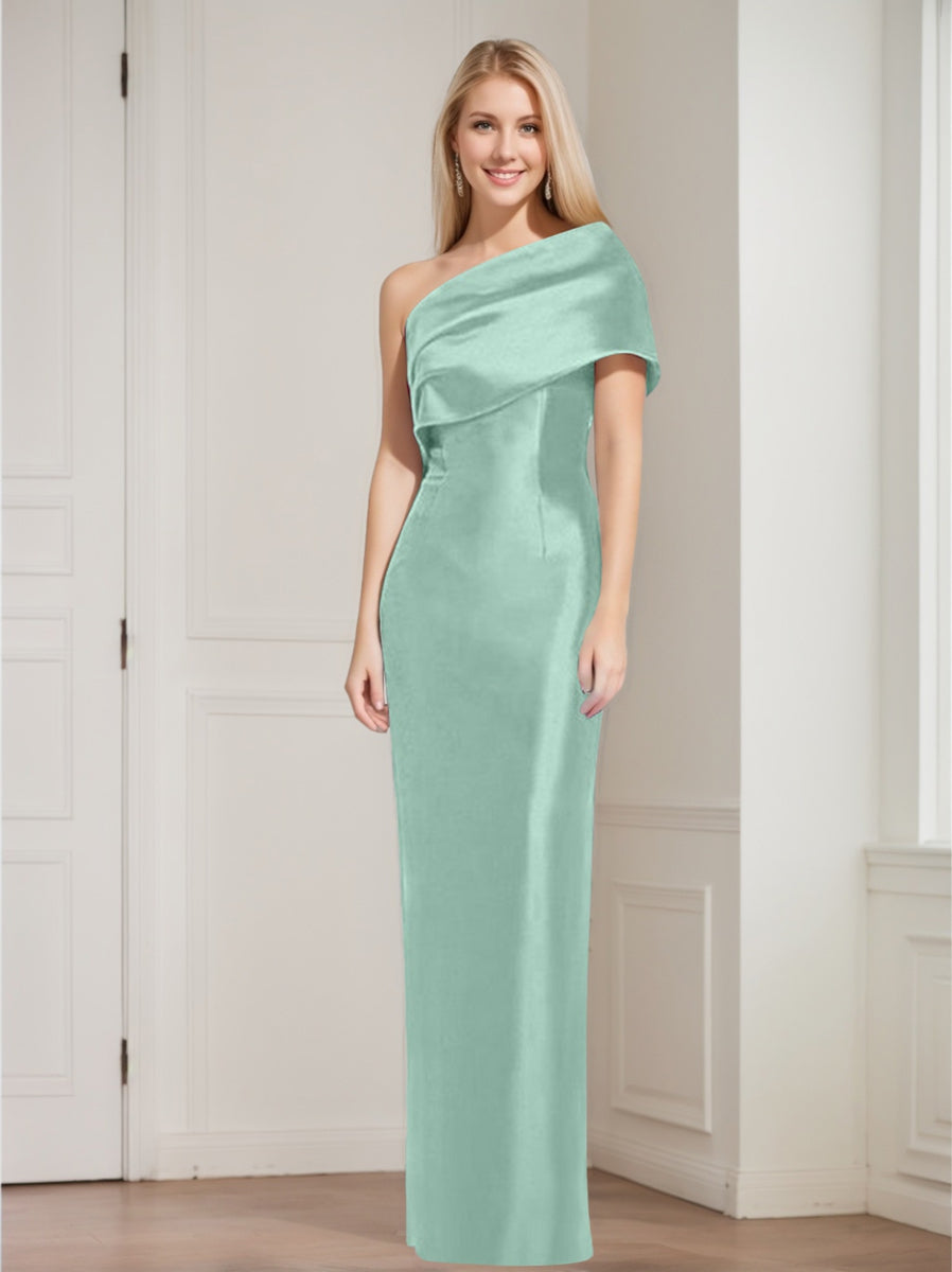 Sheath Column One Shoulder Sleeveless Floor Length Mother Of The Bride Dresses With Bowknot