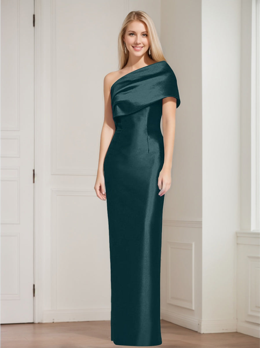 Sheath Column One Shoulder Sleeveless Floor Length Mother Of The Bride Dresses With Bowknot