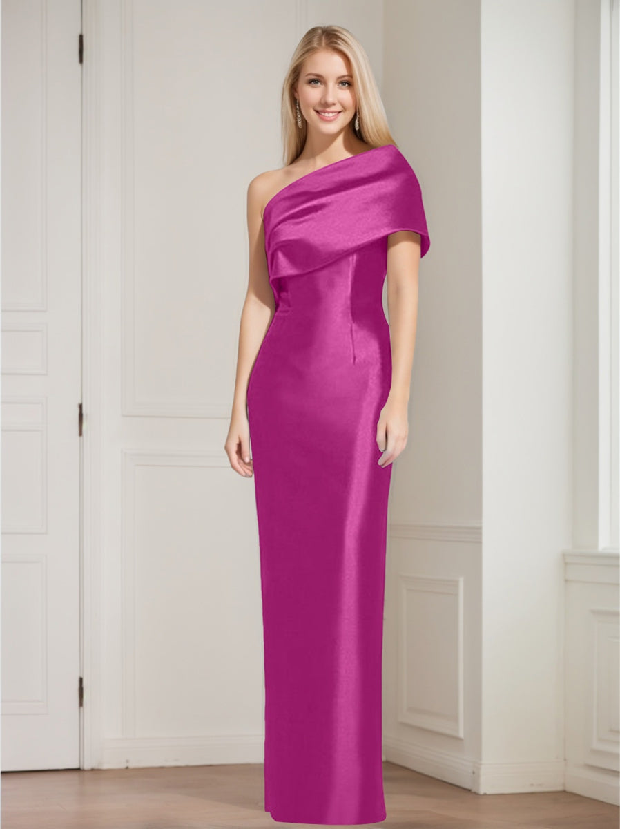 Sheath Column One Shoulder Sleeveless Floor Length Mother Of The Bride Dresses With Bowknot