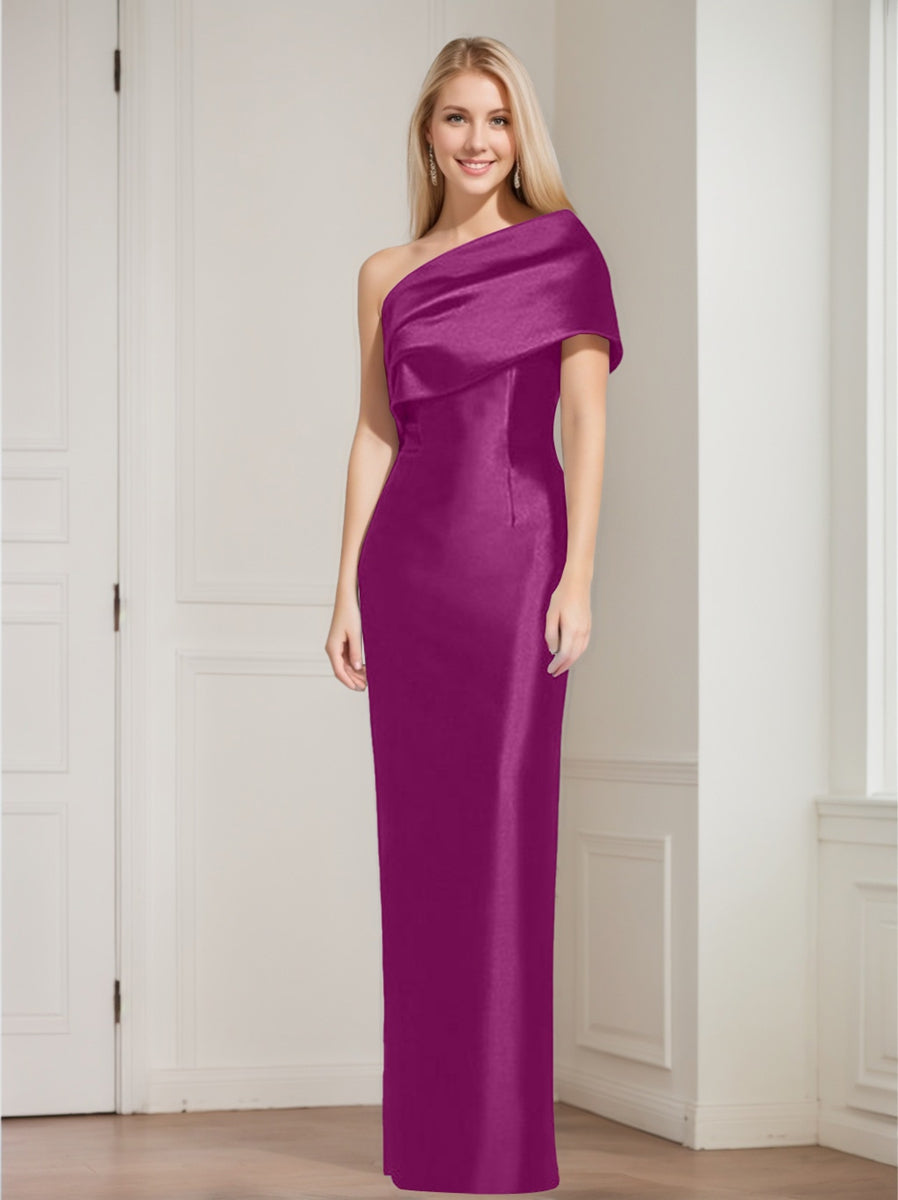 Sheath Column One Shoulder Sleeveless Floor Length Mother Of The Bride Dresses With Bowknot