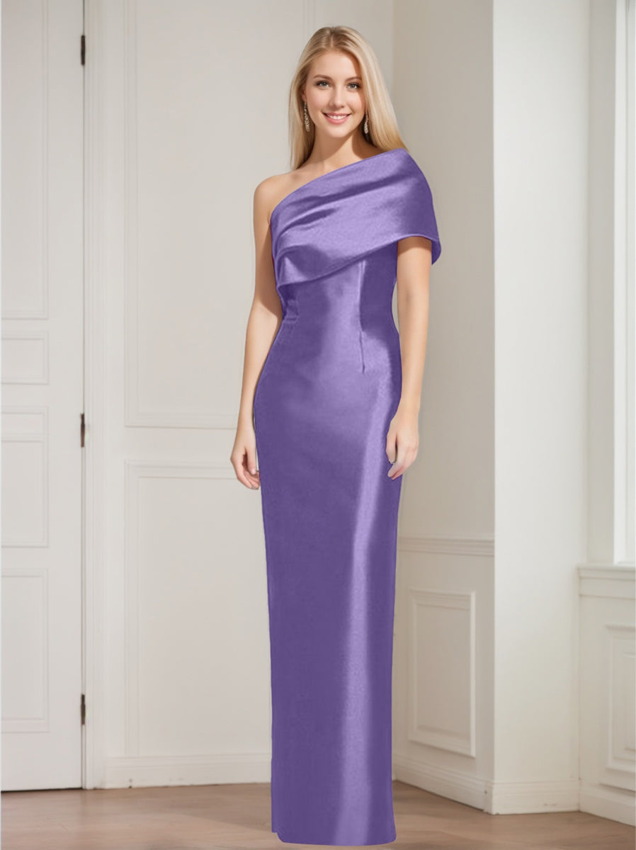 Sheath Column One Shoulder Sleeveless Floor Length Mother Of The Bride Dresses With Bowknot