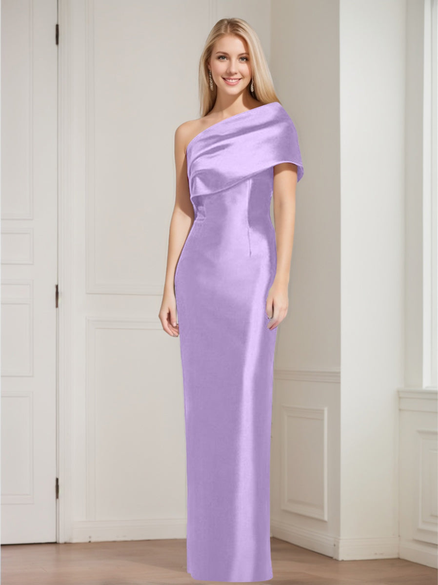 Sheath Column One Shoulder Sleeveless Floor Length Mother Of The Bride Dresses With Bowknot