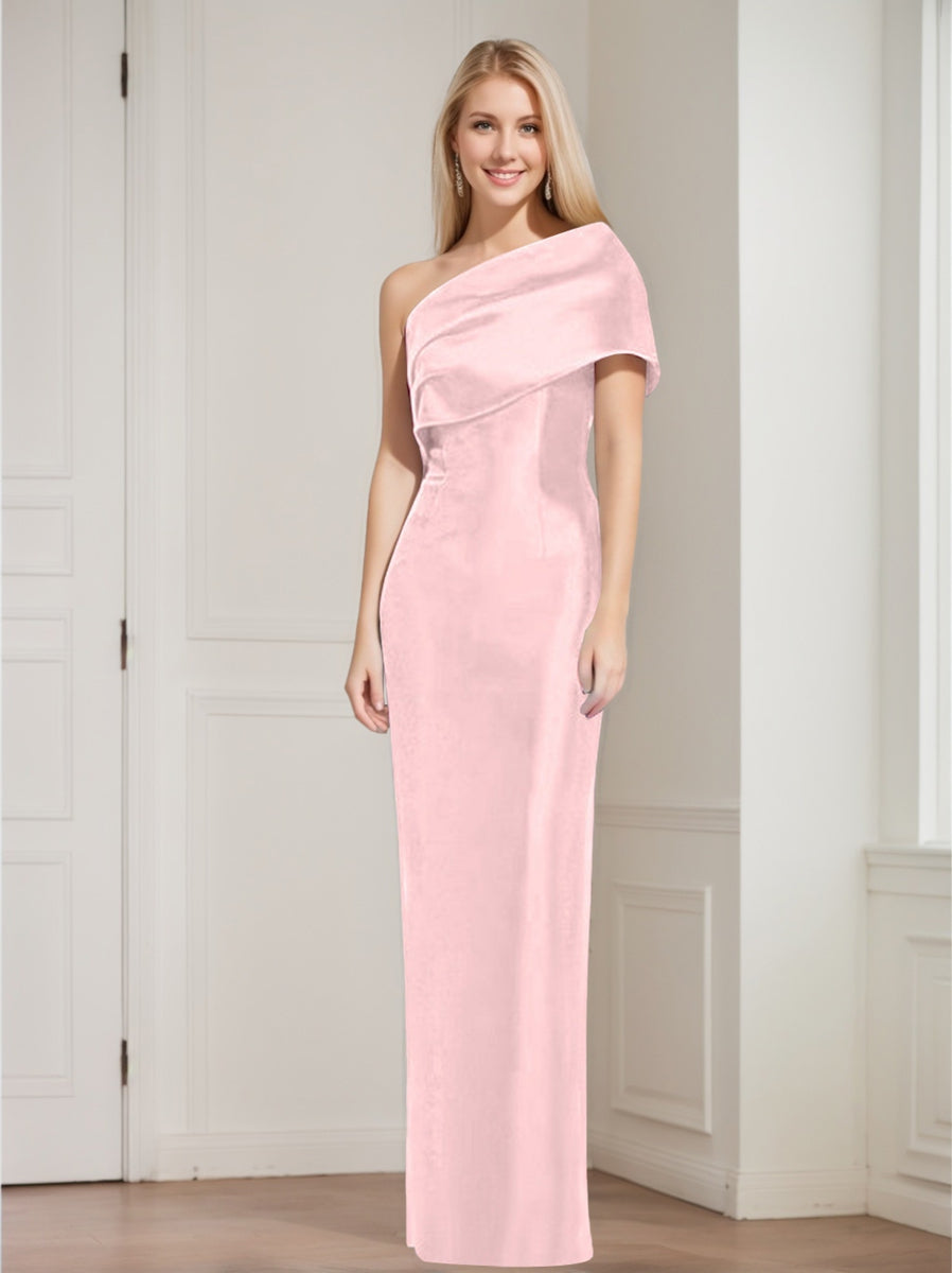 Sheath Column One Shoulder Sleeveless Floor Length Mother Of The Bride Dresses With Bowknot