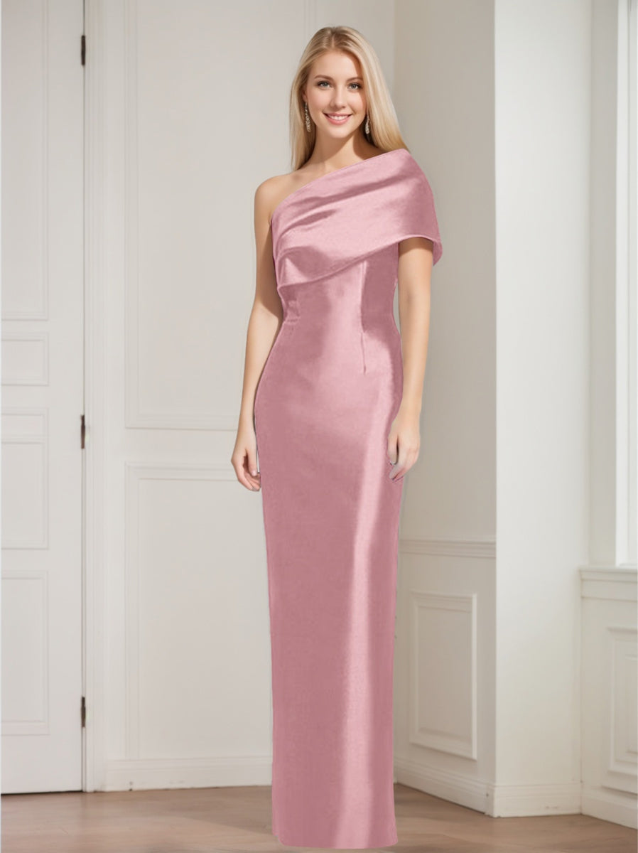 Sheath Column One Shoulder Sleeveless Floor Length Mother Of The Bride Dresses With Bowknot