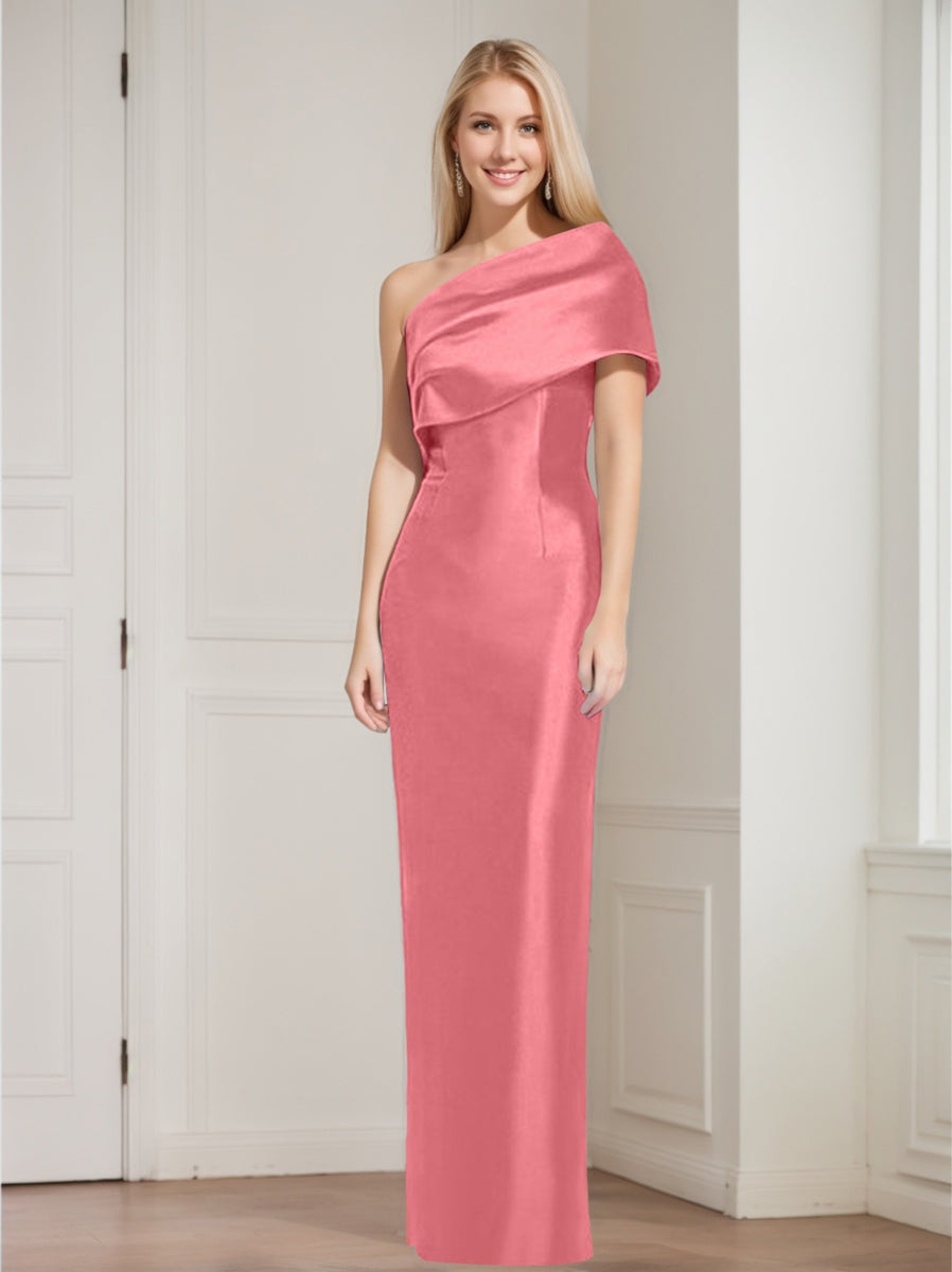 Sheath Column One Shoulder Sleeveless Floor Length Mother Of The Bride Dresses With Bowknot