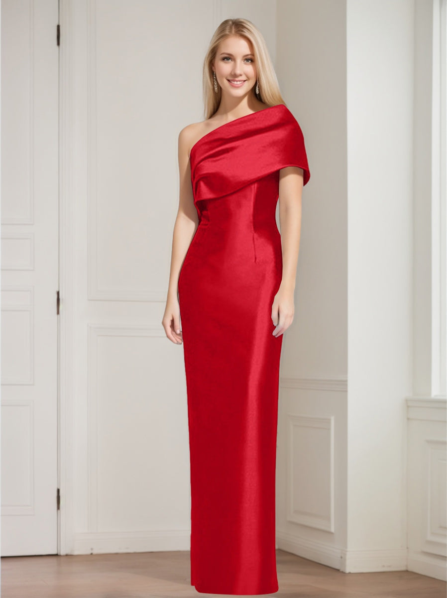 Sheath Column One Shoulder Sleeveless Floor Length Mother Of The Bride Dresses With Bowknot