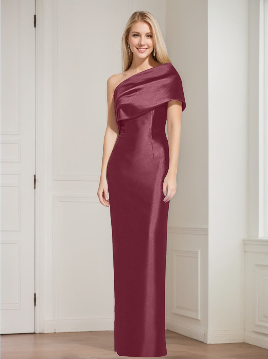Sheath Column One Shoulder Sleeveless Floor Length Mother Of The Bride Dresses With Bowknot