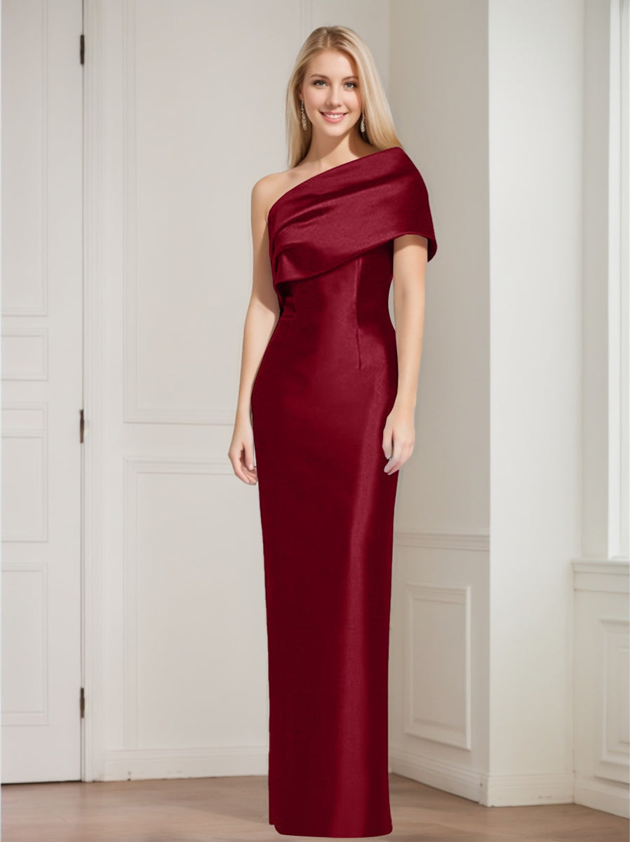 Sheath Column One Shoulder Sleeveless Floor Length Mother Of The Bride Dresses With Bowknot