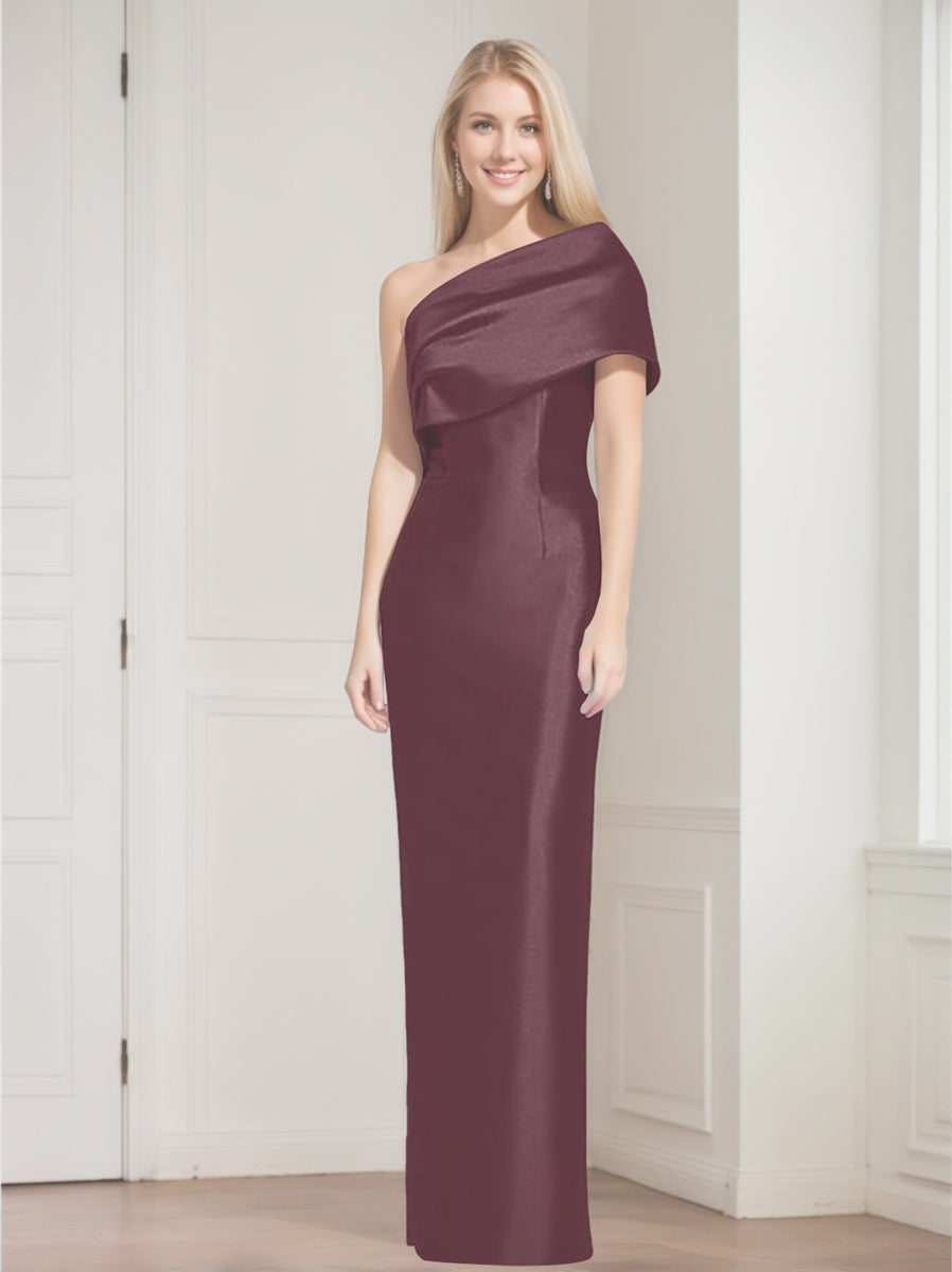 Sheath Column One Shoulder Sleeveless Floor Length Mother Of The Bride Dresses With Bowknot