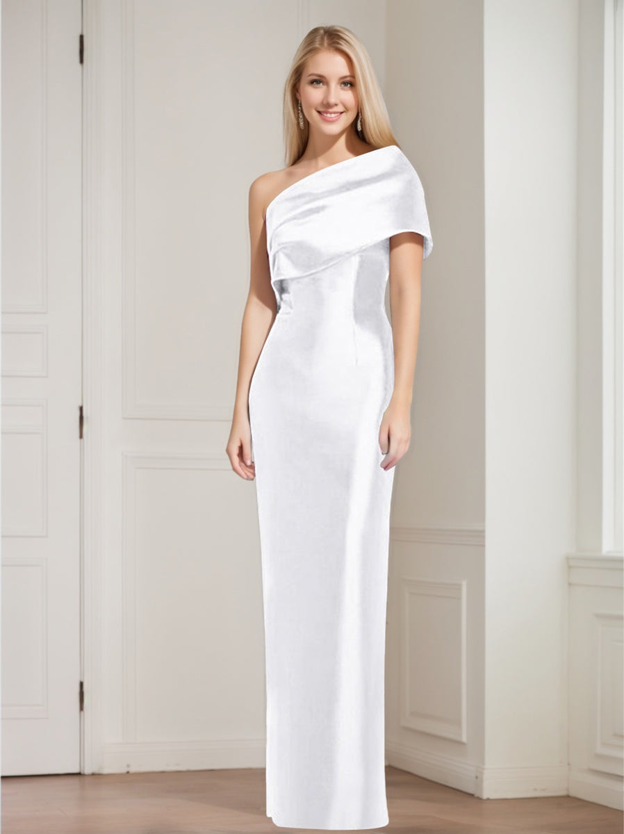 Sheath Column One Shoulder Sleeveless Floor Length Mother Of The Bride Dresses With Bowknot