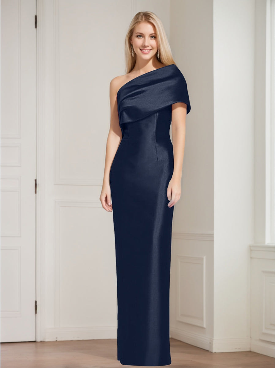Sheath Column One Shoulder Sleeveless Floor Length Mother Of The Bride Dresses With Bowknot