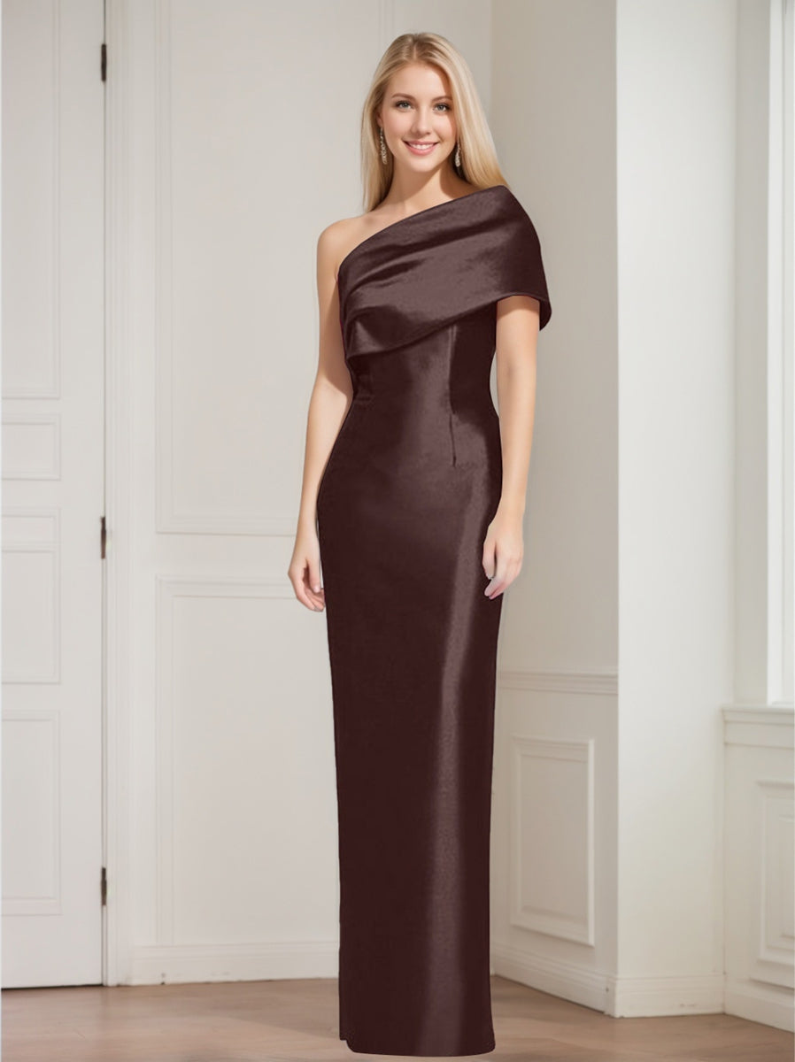 Sheath Column One Shoulder Sleeveless Floor Length Mother Of The Bride Dresses With Bowknot