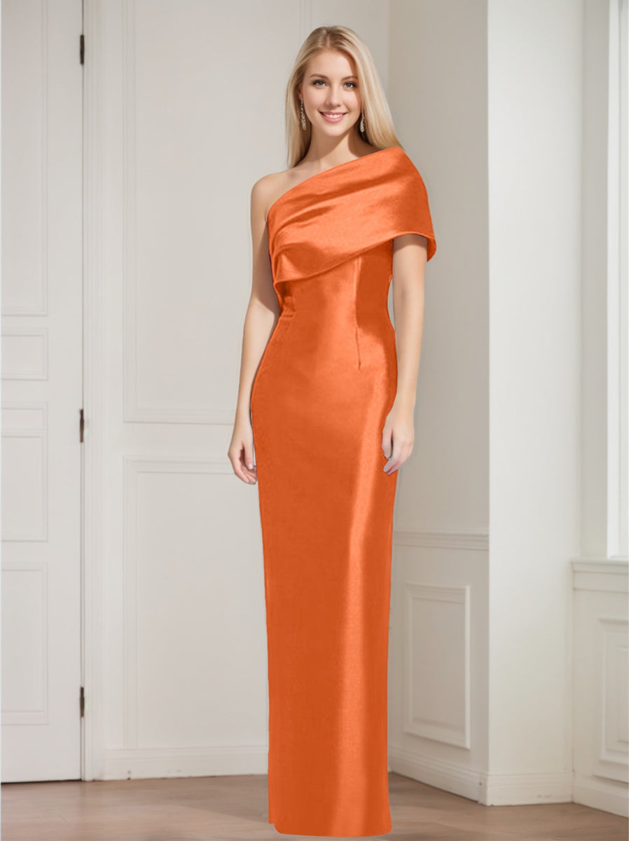 Sheath Column One Shoulder Sleeveless Floor Length Mother Of The Bride Dresses With Bowknot