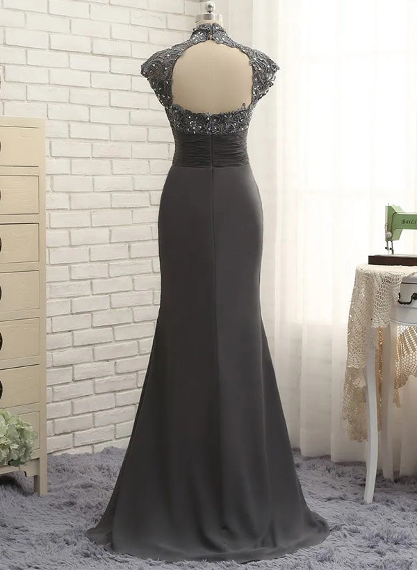 Sheath Column High Neck Floor Length Mother Of The Bride Dresses
