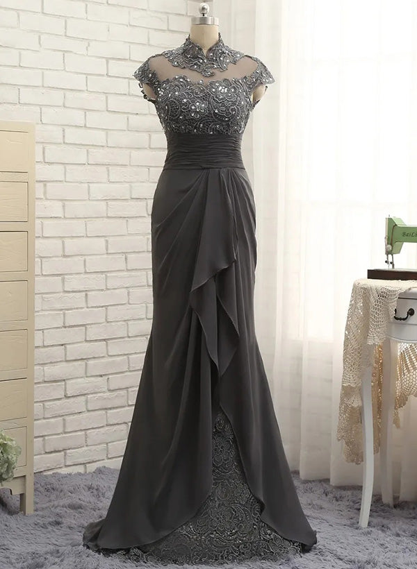 Sheath Column High Neck Floor Length Mother Of The Bride Dresses