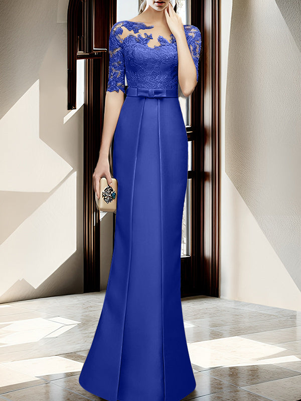 Sheath Column Illusion Neck Floor Length Mother Of The Bride Dresses