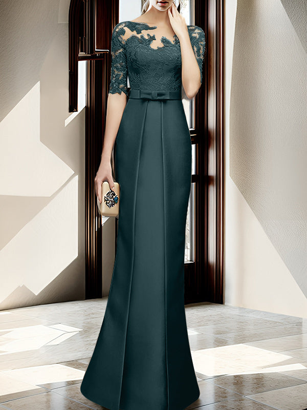 Sheath Column Illusion Neck Floor Length Mother Of The Bride Dresses