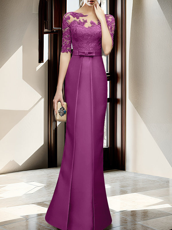 Sheath Column Illusion Neck Floor Length Mother Of The Bride Dresses