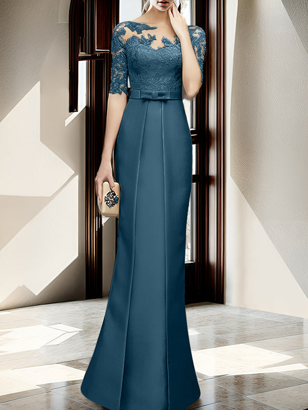 Sheath Column Illusion Neck Floor Length Mother Of The Bride Dresses