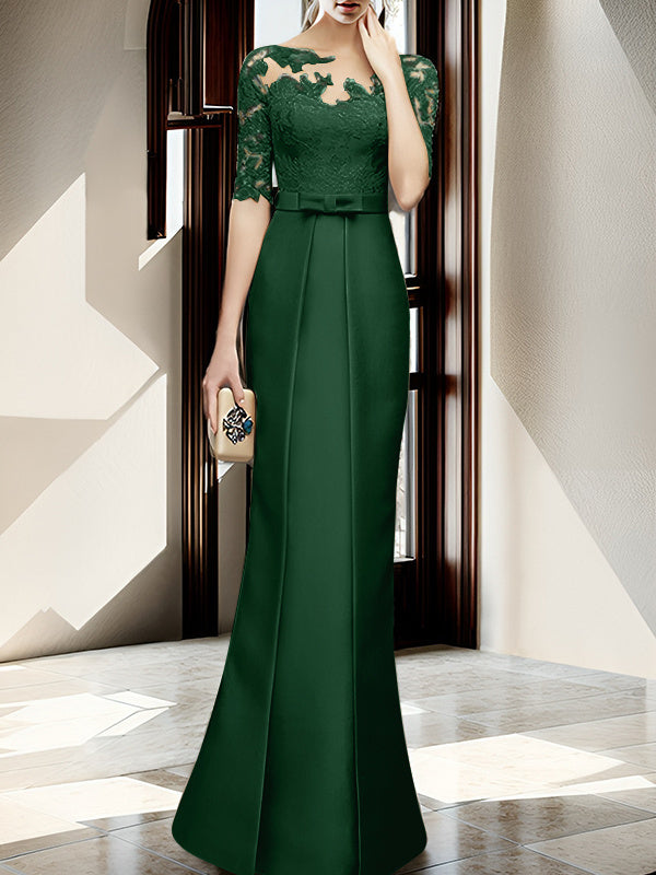 Sheath Column Illusion Neck Floor Length Mother Of The Bride Dresses