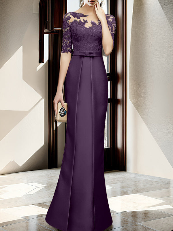 Sheath Column Illusion Neck Floor Length Mother Of The Bride Dresses