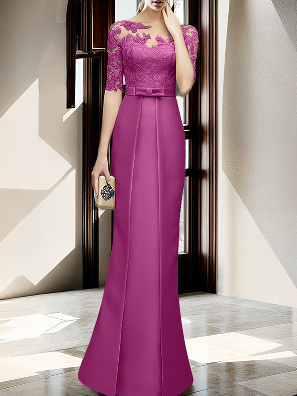 Sheath Column Illusion Neck Floor Length Mother Of The Bride Dresses