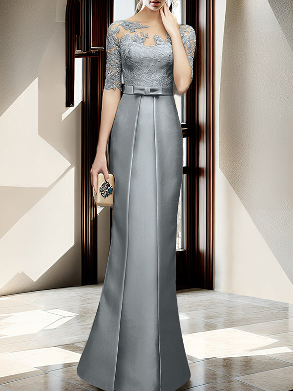 Sheath Column Illusion Neck Floor Length Mother Of The Bride Dresses