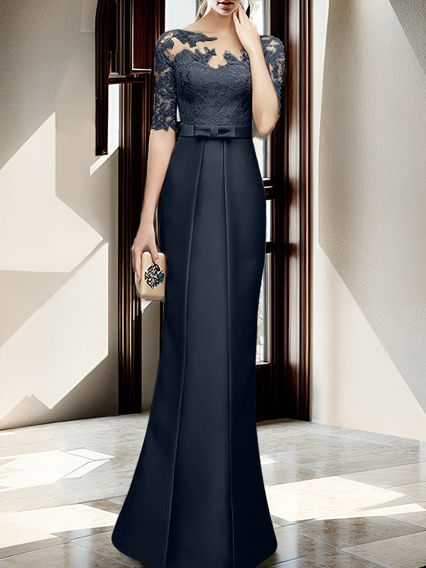 Sheath Column Illusion Neck Floor Length Mother Of The Bride Dresses