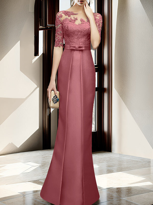 Sheath Column Illusion Neck Floor Length Mother Of The Bride Dresses