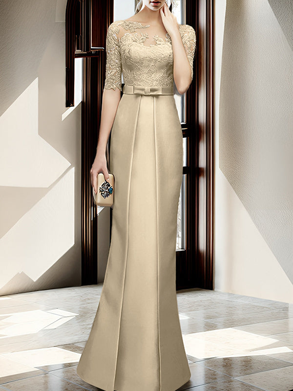 Sheath Column Illusion Neck Floor Length Mother Of The Bride Dresses