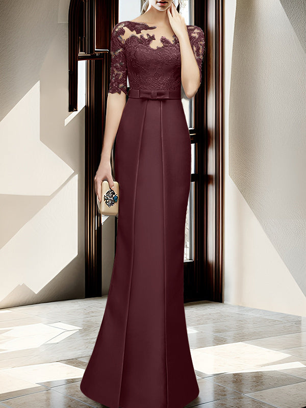 Sheath Column Illusion Neck Floor Length Mother Of The Bride Dresses