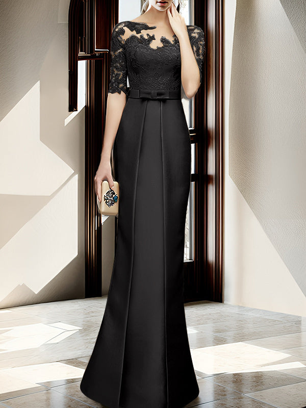 Sheath Column Illusion Neck Floor Length Mother Of The Bride Dresses